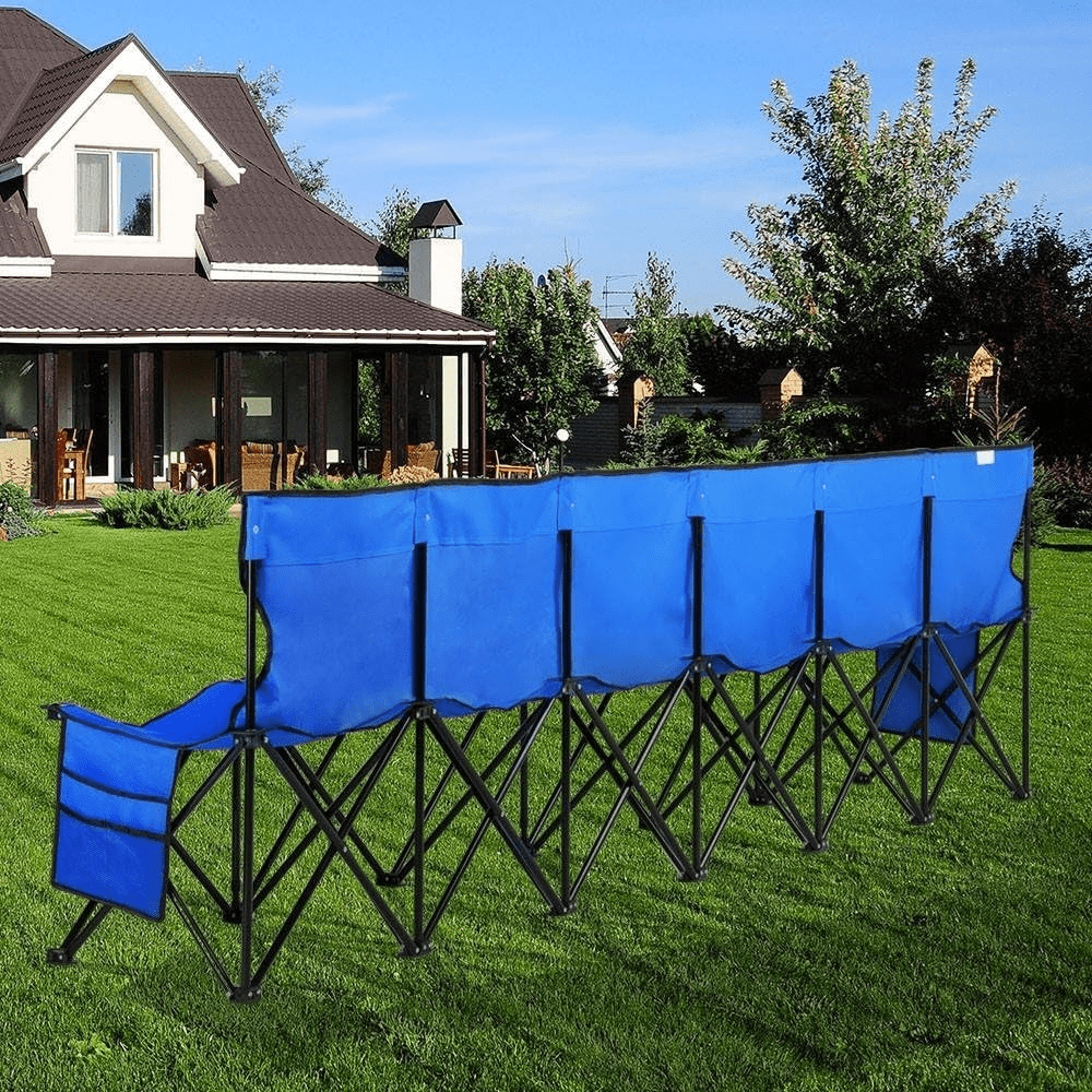 Renwick 6 Seats Portable Folding Bench for Sports Camping, Blue