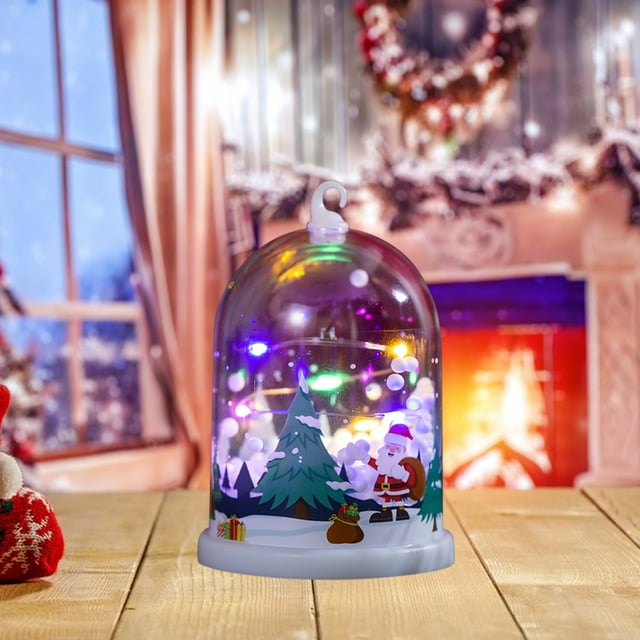 LED Christmas Tree Night Light with Snow Scene Desktop Miniature Holiday Decoration Colorful Ornament