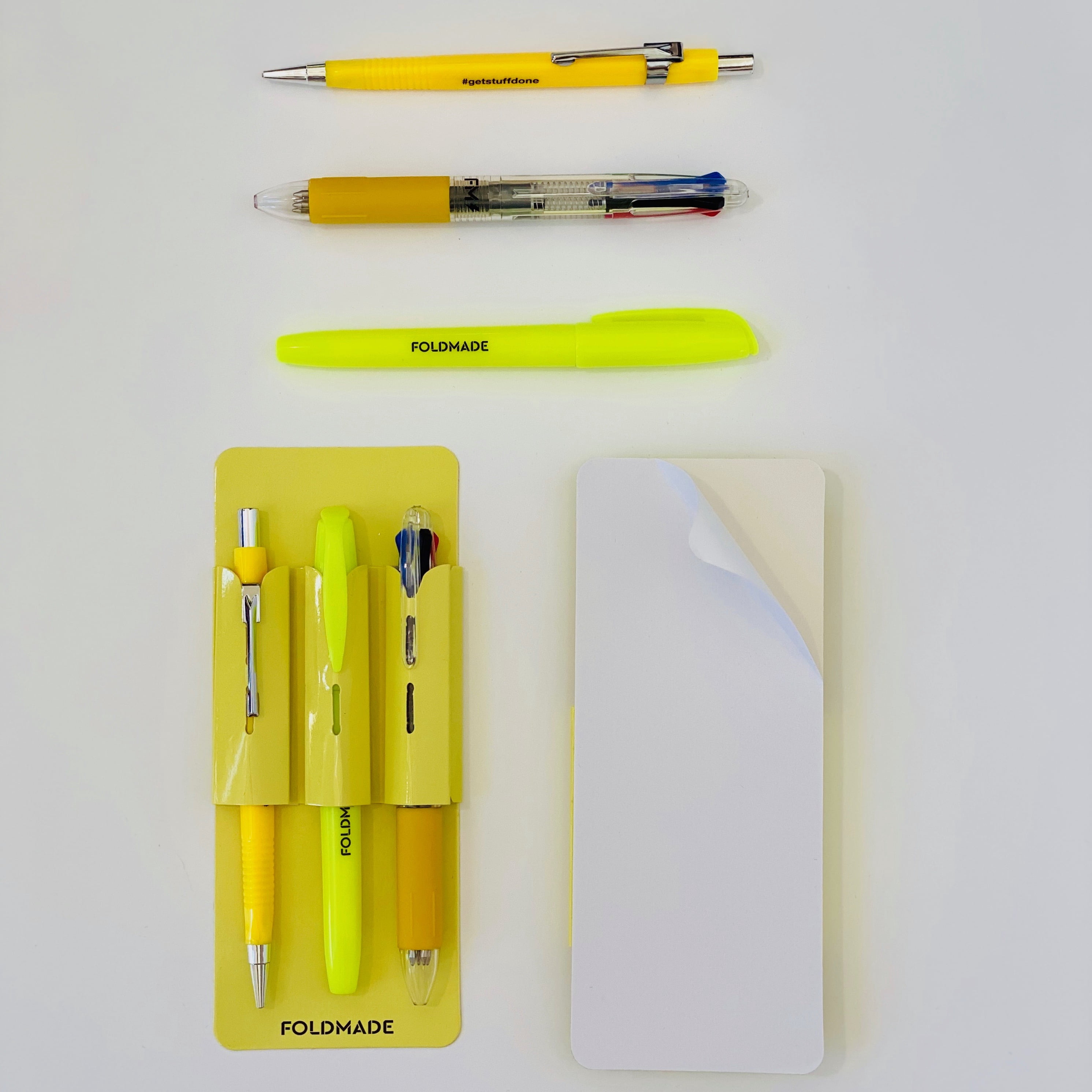 Foldmade Writing Set 2 Pack - Peel-N-Stick Pen Set, Lemon Yellow