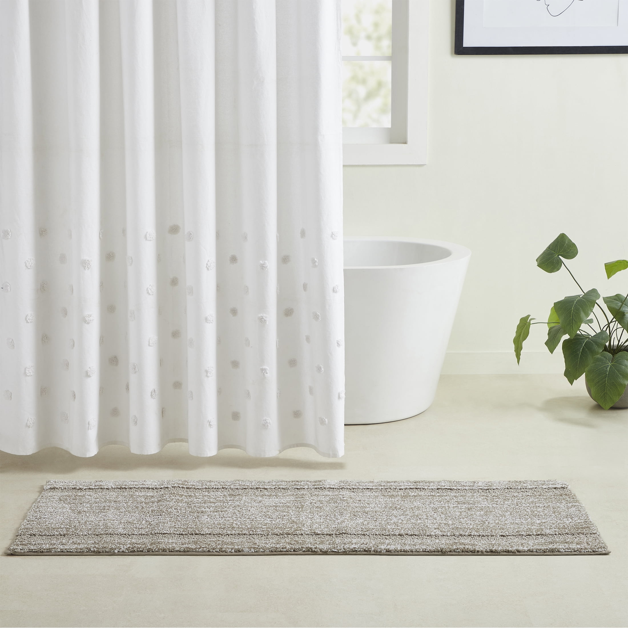 VCNY Home Heathered Hotel Border Navy/White Polyester Bath Rug Runner, 20" x 60"