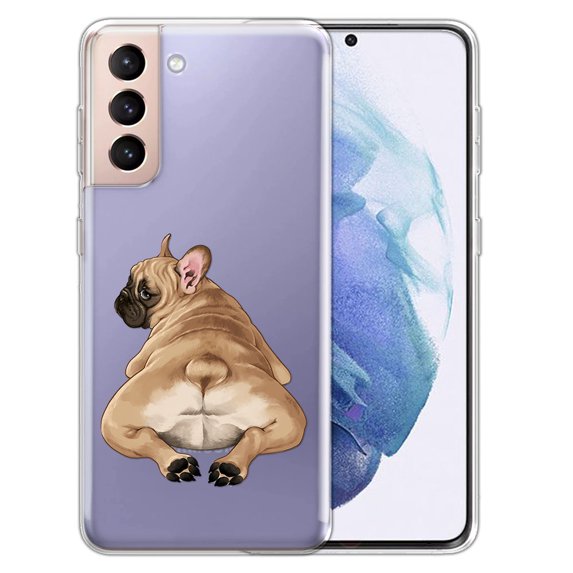 WIRESTER Transparent Soft Gel TPU Clear Case Slim Protective Cover for Samsung Galaxy S22+ / S22 Plus 6.5" 2022, French Bulldog Butt Looking Back