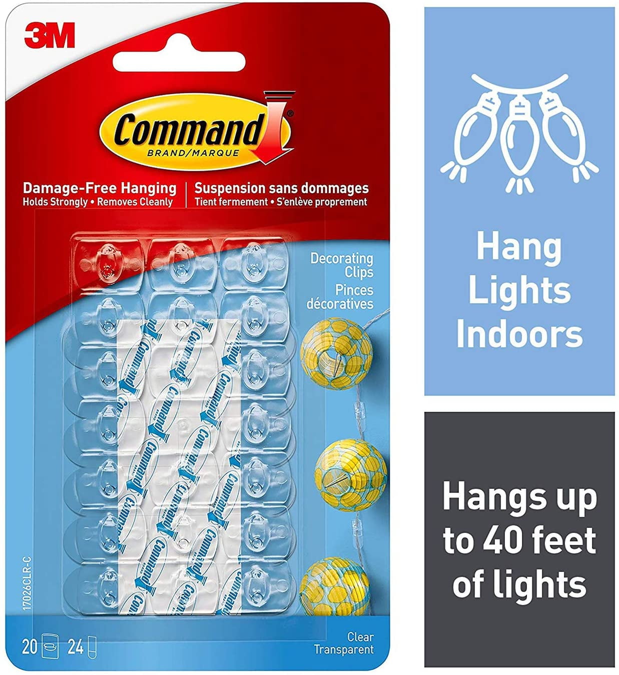 Command Decorating Clips, Mini, Clear, 20 Clips 24 Mini Strips