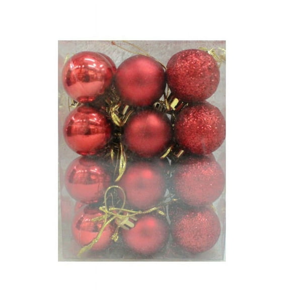 Fymall Red Plastic Christmas Bauble Hanging Ball Ornaments, 24 Count (1.18")