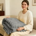 thumbnail image 2 of Throw Blanket, Super Soft 3D Ribbed Jacquard Bed Blanket for Couch, Lightweight Fuzzy Cozy All Season Use, Silky Flannel Decorative Throw -Grey, 27.5x39.3 Inches, 2 of 5