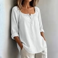 thumbnail image 1 of Neewe Womens Solid Color Shirts Cotton Linen 3/4 Sleeve Dress Shirts Casual Summer Tops Comfy Daily Outfits, 1 of 7