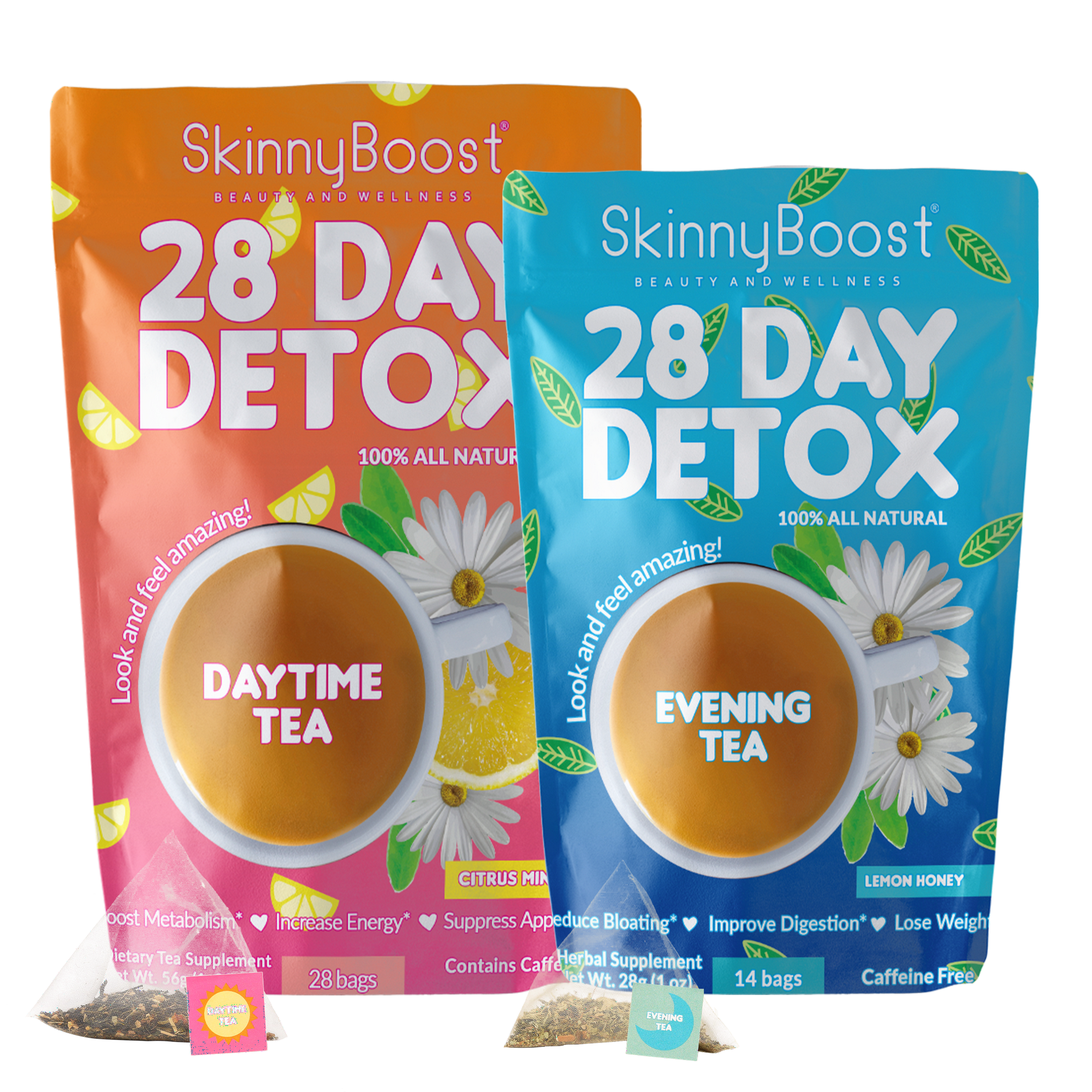 Skinny Boost 28 Day Detox Tea Kit-1 Daytime Tea (28 Bags) 1 Evening Detox Tea (14 Bags) Supports Detox & Cleanse-Non GMO, Vegan, All Natural