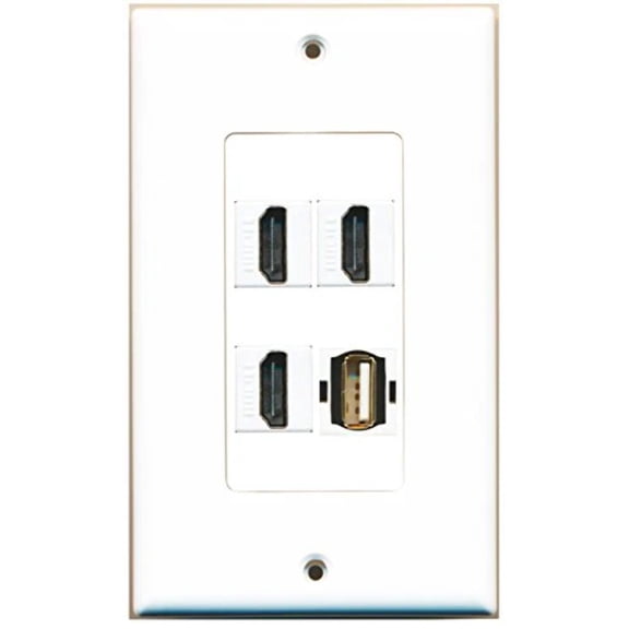 RiteAV - 3 Port HDMI 1 Port USB A-A Wall Plate Decorative