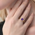 thumbnail image 4 of Gem Stone King 18K Yellow Gold Plated Silver Purple Amethyst and White Created Sapphire  Ring for Women (2.20 Cttw, Gemstone February Birthstone, Cushion 8MM, Size 6), 4 of 6