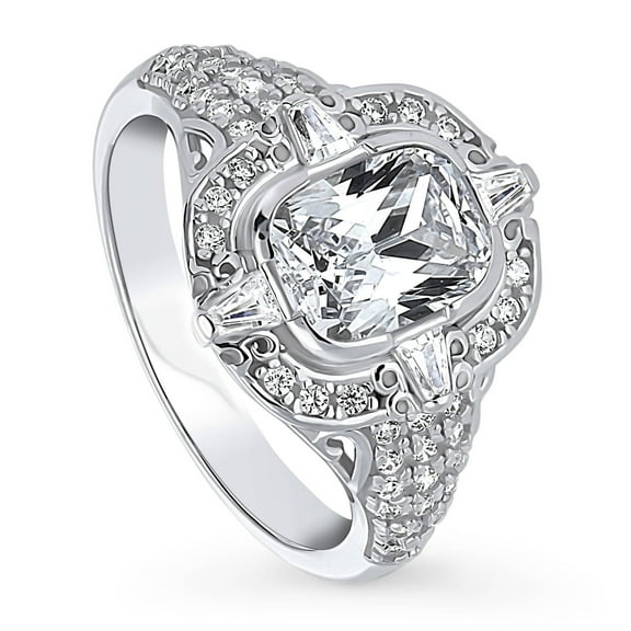 BERRICLE Sterling Silver Vintage Inspired Art Deco Cubic Zirconia CZ Statement Fashion Ring for Women, Rhodium Plated Size 9