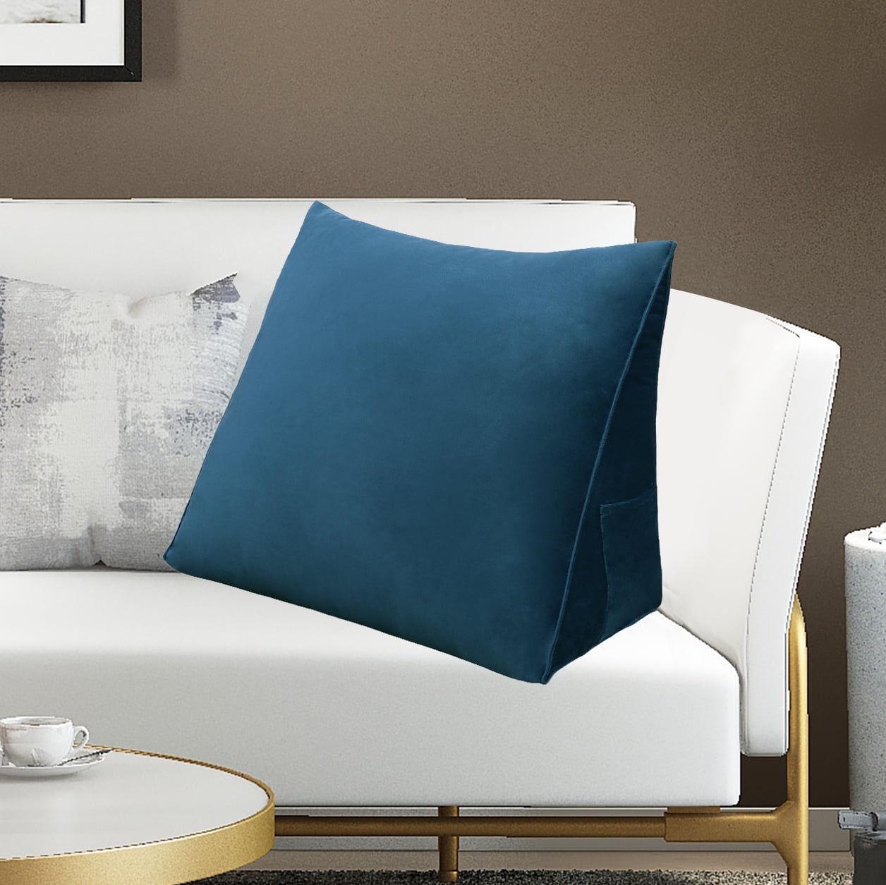 WOWMAX Reading Pillow Bed Wedge Large Adult Backrest Lounge Cushion with Pocket Firm Back Support for Sitting Up in Bed Couch Without arms for GERD Heartburn Velvet for Christmas/Holidays Blue