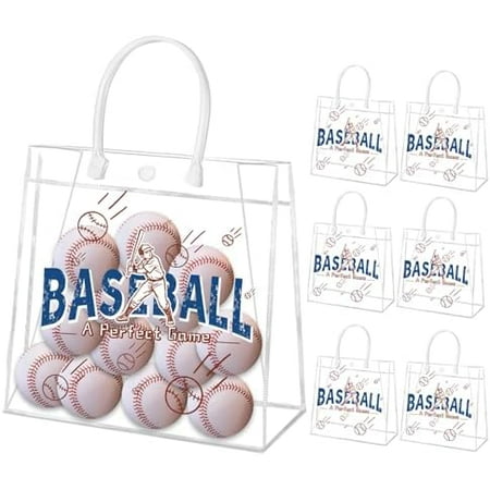 20 Pack Baseball Snack Bags with Handles Clear PVC Baseball Gift Bag Baseball Party Favors Reusable Waterproof Baseball Goodie Bags