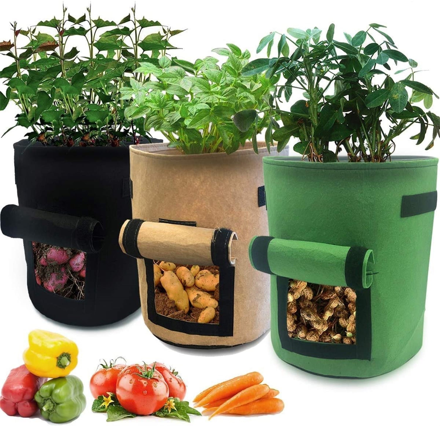 Kepooman 10 Gallon Garden Potato Planting Bags with Flap & Handles, Set of 3, Multi-color Kepooman 10 Gallon Garden Potato Planting Bags with Flap & Handles, Set of 3, Multi-color