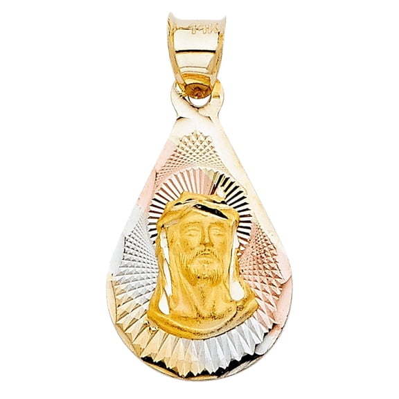 14K Tri Color Gold Religious Jesus Stamp Charm Pendant for Necklace Chain | Gift for Men Women | 17 x 12 MM | 1.1 grams