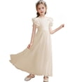 thumbnail image 2 of Girls Sleeveless Flower Girl Dress, Solid Color A-Line Ruffle Shoulder Dress for Junior Bridesmaid, First Communion and Birthday Party Occasions Beige 150, 2 of 8