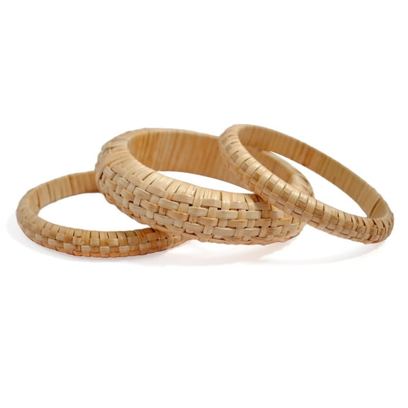 Pure Hands Handwoven Cane Bangle Set – 3-Piece Half-Round Rattan Bracelets for Women – Eco-Friendly Sustainable Fashion Jewelry for Women