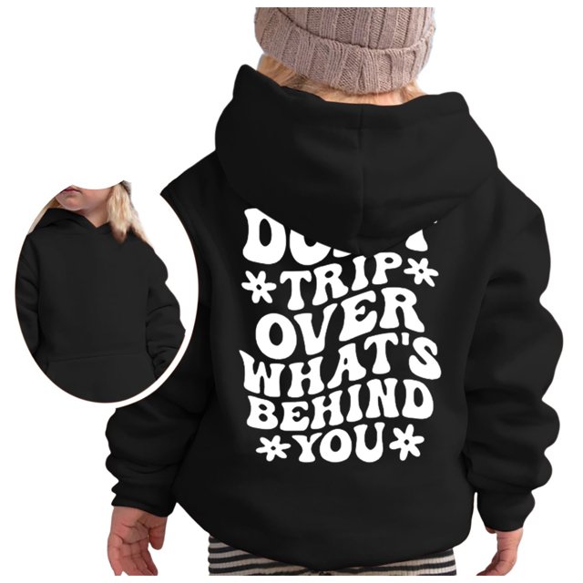 FAOWME Sweat à Capuche pour Filles Manches Longues Chandail en Molleton Graphique Mignon Noir 7-8 Ans