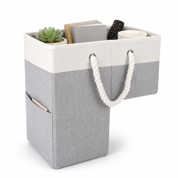 Agesis Stair Basket,Foldable Stair Storage Basket with Cotton Rope Handles 16" Step Staircase Basket for Wooden and Carpeted Stairs(Gray)