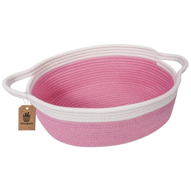 Goodpick Small Woven Basket Cute Pink Rope Basket Baby Cotton