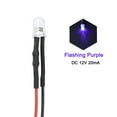 thumbnail image 2 of 5Pcs DC 12V 5mm Pre Wired LED, Flashing Purple Light Round Top Clear Lens Light Emitting Diode with Edge, 2 of 4