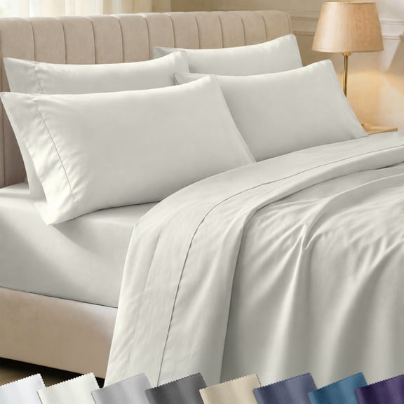 California Design Den King Sheets Set - 400 Thread Count 100% Cotton Sateen - Deep Pocket Breathable Bed Sheet Set - Ivory (Pale Tone)