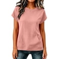 thumbnail image 4 of ibuvkizy Womens Hoodless Sweatshirts Cuffed Cap Sleeve Crew Neck Front Kangaroo Pocket Loose Fit Pullover Casual Athletic Workout Layering Tops Solid Colors for Yoga Running,L, 4 of 7