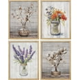 thumbnail image 3 of PixonSign 4 PCS Flowers Posters Lavender Cottonflower Framed Canvas Prints Wildflower Floral Botanical Print Nature Illustration Decorative Country/Farmhouse Modern Home Artwork - 11"x14" Natural, 3 of 5