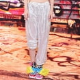 thumbnail image 2 of XIAONU Women's Sequin Harem Pants Elastic Waist Sparkly Design Trousers Loose Fit Dance Style Party Bottoms White, 2 of 8