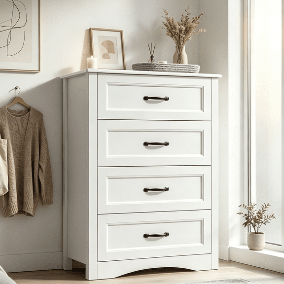 Asofer 36"H 4-Drawer Dresser with Modern Metal Handles – Stylish Dresser for Bedroom, Living Room,Hallway,White