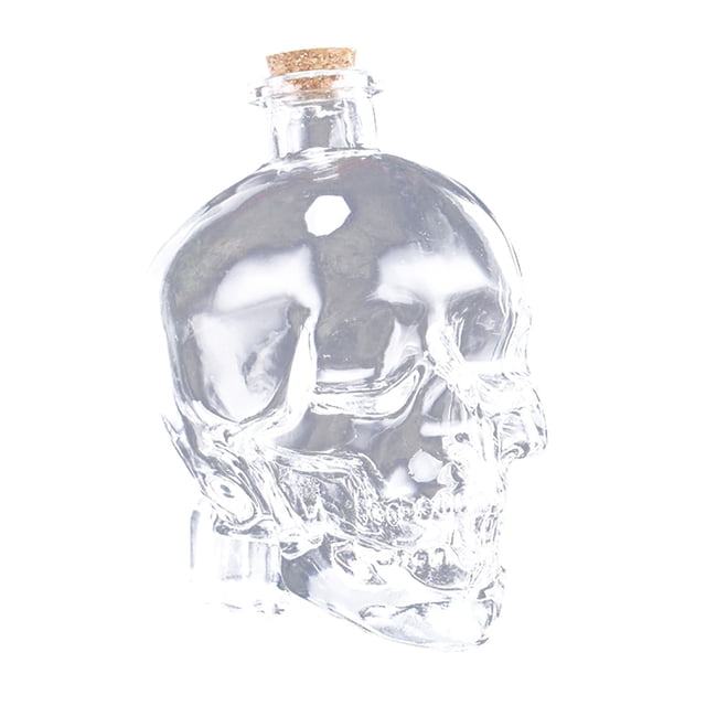 Halloween Skeleton Head Set - Bottle Dispenser with Glass Cup - Sealed Storage for Self Brewing and Storage