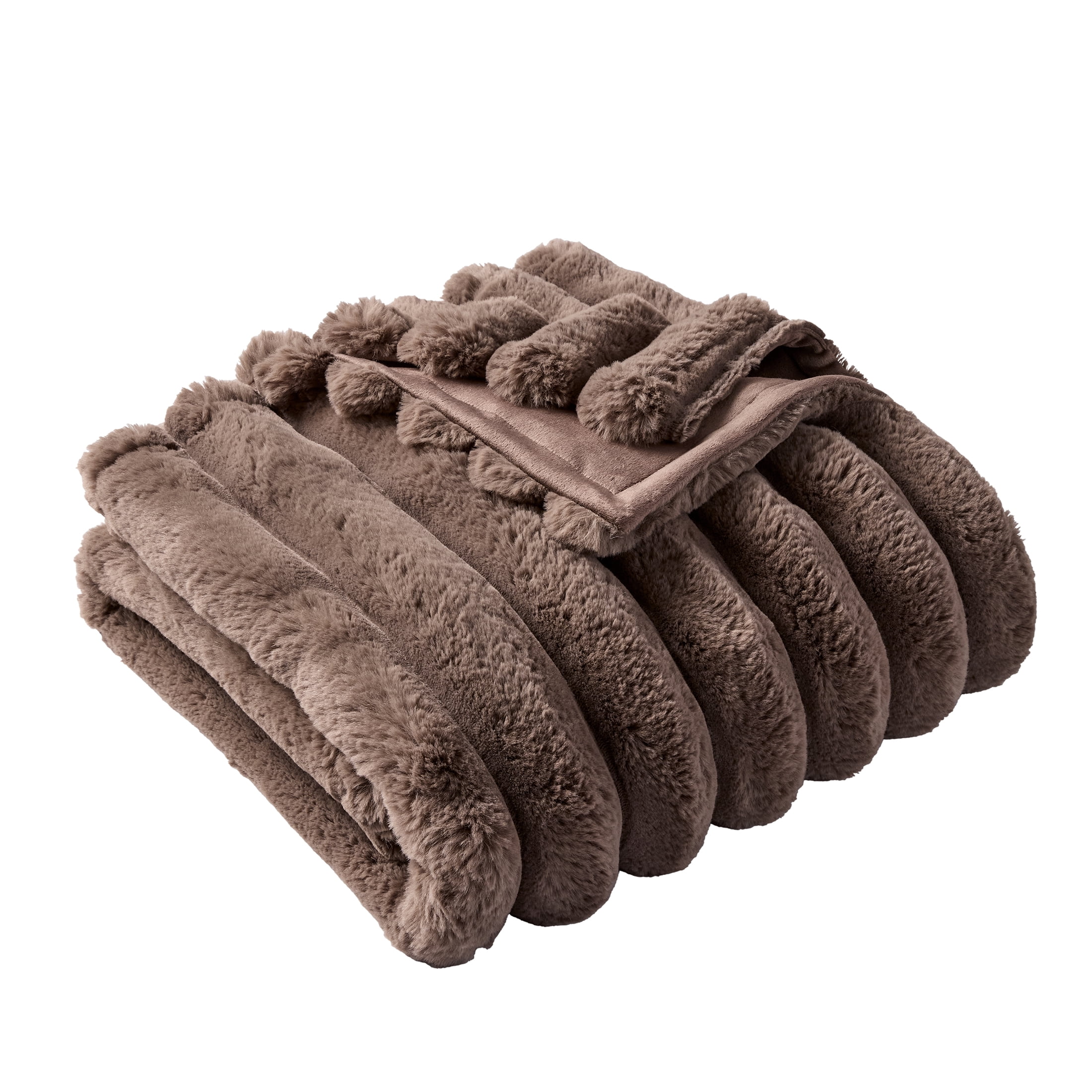 Better Homes & Gardens Brown Basket Exaggerated Channel Faux Fur Oversized Throw, 50 in x 72 in