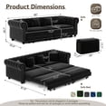 thumbnail image 3 of Timbernest 89" Pull Out Sofa Bed King Size, 3 in 1 Convertible Sleeper Sofa, Velvet Chaise Lounge, Tufted 3-Seater Chesterfield Sofa with Movable Ottoman and Rolled Arm, Black, 3 of 15