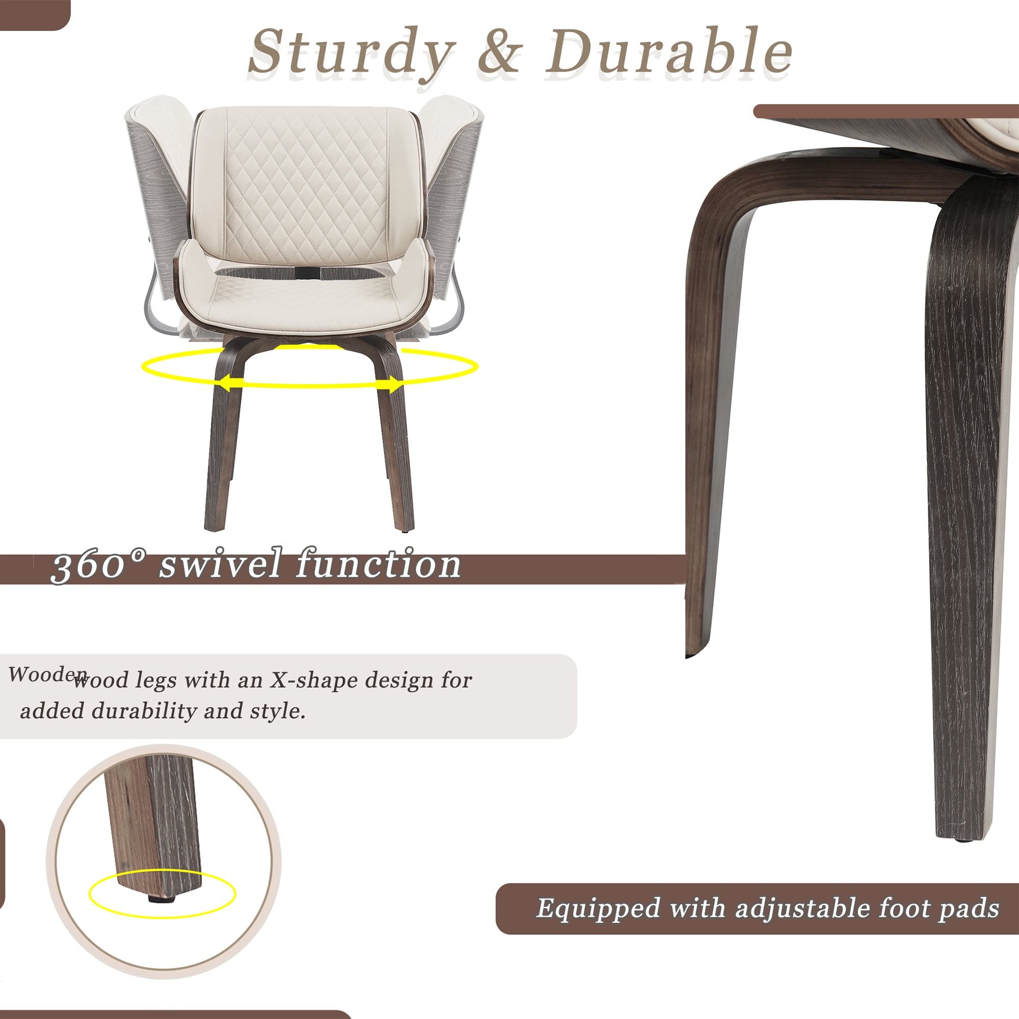 Euroco Swivel Dining Chairs Set of 2,PU Leather Upholstered Kitchen Chairs for Dining Room,Beige