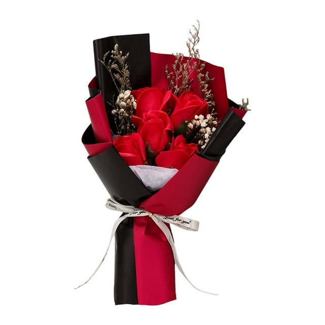 Ramo de flores de jabón artificial realista de tacto suave de 11,8 x 7 pulgadas hecho a mano agradable Rosa roja