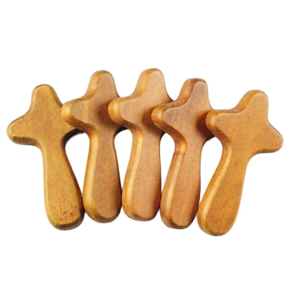 Necvior 5Pcs Handheld Prayer Wood Pocket Crosses Portable Religious Gift for Christians