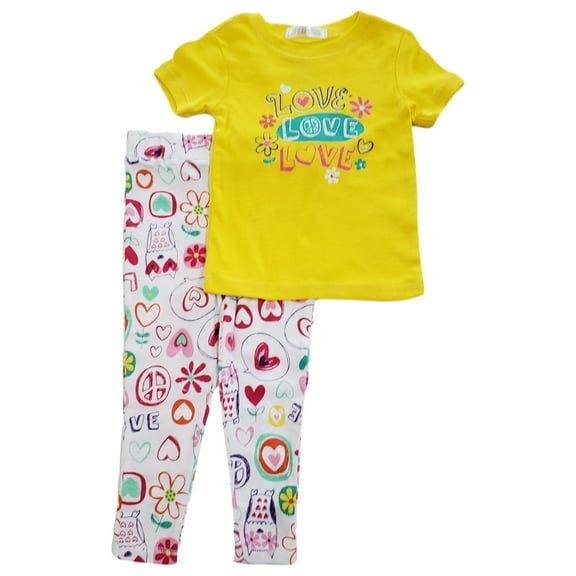 Joe Boxer Toddler Girls Love Flower Heart Glitter 2 Pc Cotton Pajama PJ Set 2T