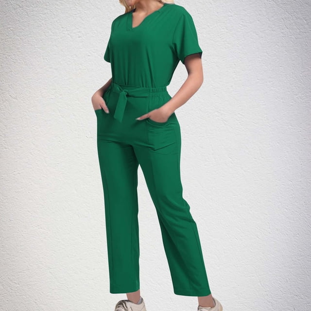 Soki Scrub Set Women Short Sleeve V-Neck T Shirts Tops Jogger Pants Working Suit
