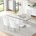 thumbnail image 3 of 5-Piece 70" Glass Dining Table Set, Tempered Glass Top with OC Shape Frame & Stainless Steel Base, 4 Velvet Chairs with Stainless Steel Legs, 3 of 7