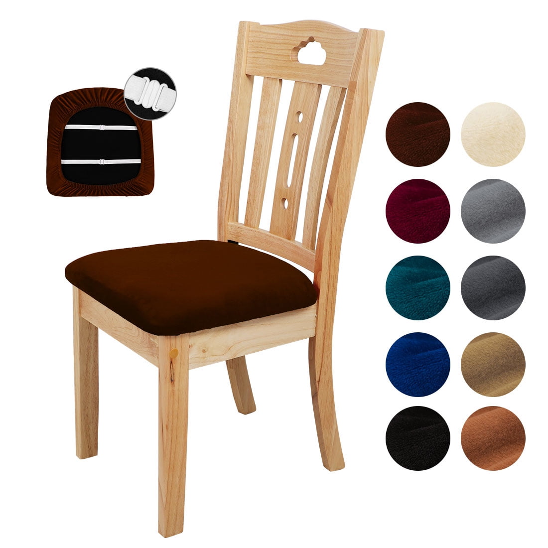 4Pcs Velvet Dinning Chair Seat Cover Stretchable Slipcovers Coffee