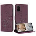 thumbnail image 2 of Flip Case for Samsung Galaxy S20+ PU Leather Wallet Case with RFID Blocking Card Slot & Cash Pocket Magnetic Clasp Stand Function Cover Cat Patterned with Wrist Strap Phone Case,Maroon, 2 of 10