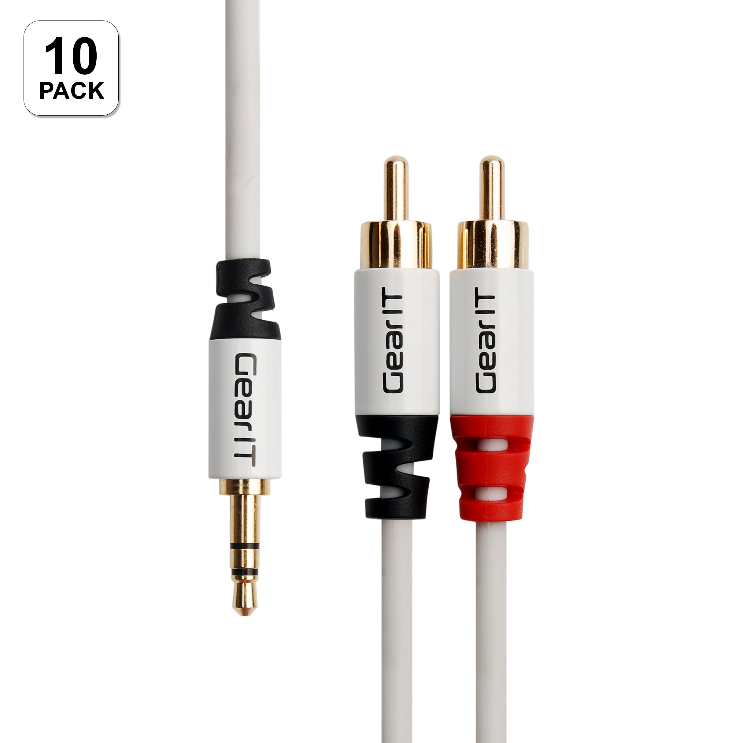 100 Pack 4 Feet Premium 3.5 MM AUX Male To 2 RCA Male Audio Cable Cord iPod MP3