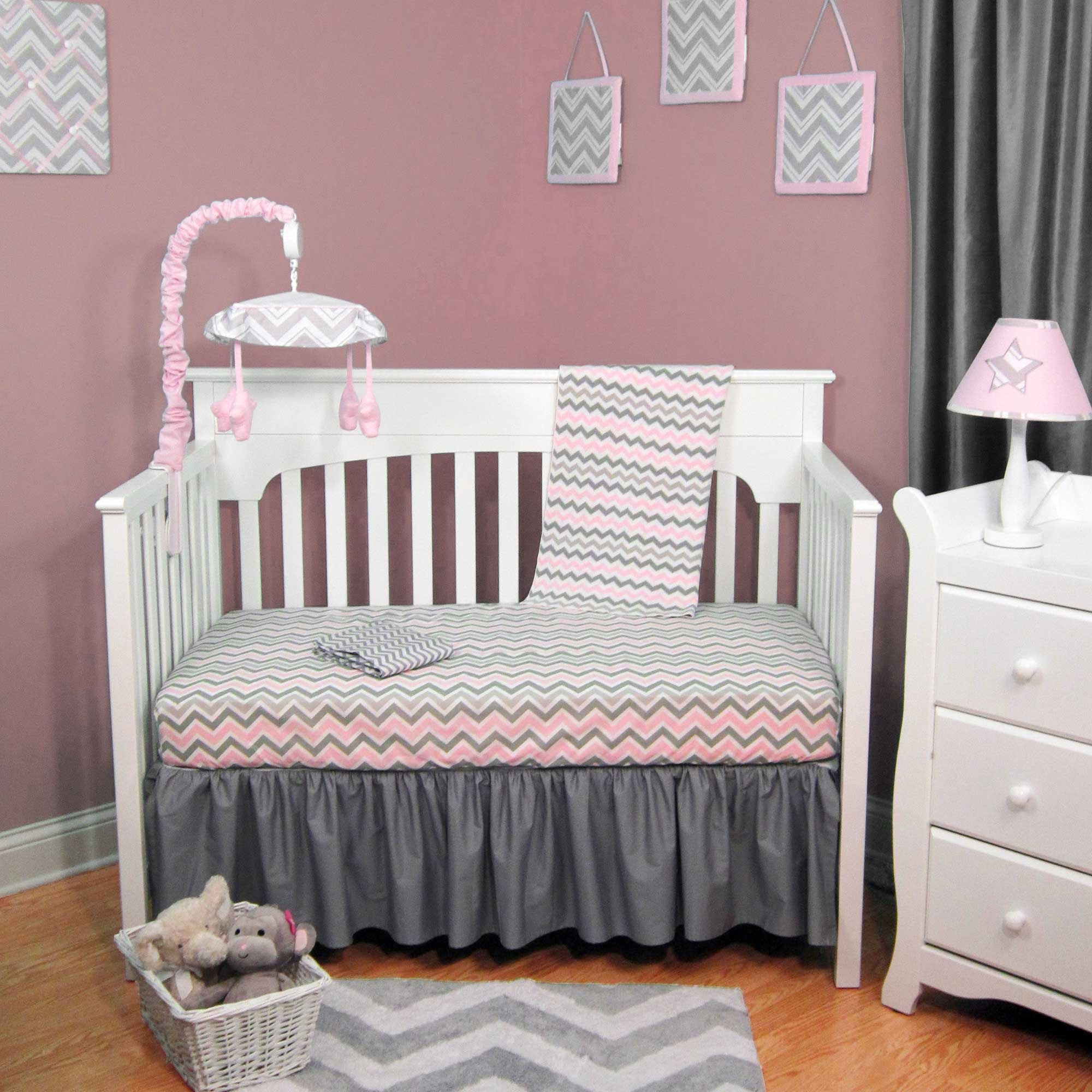 pink and gray chevron crib bedding sets