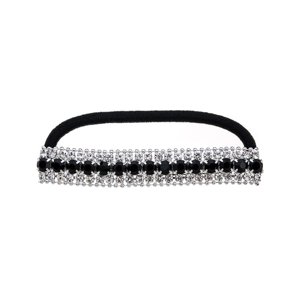 Ruihfas Soporte para cola de caballo elástico para el pelo con cristales brillantes y diamantes de imitación, diadema, accesorios para el cabello para mujeres, 1 unidad (tono plateado negro)