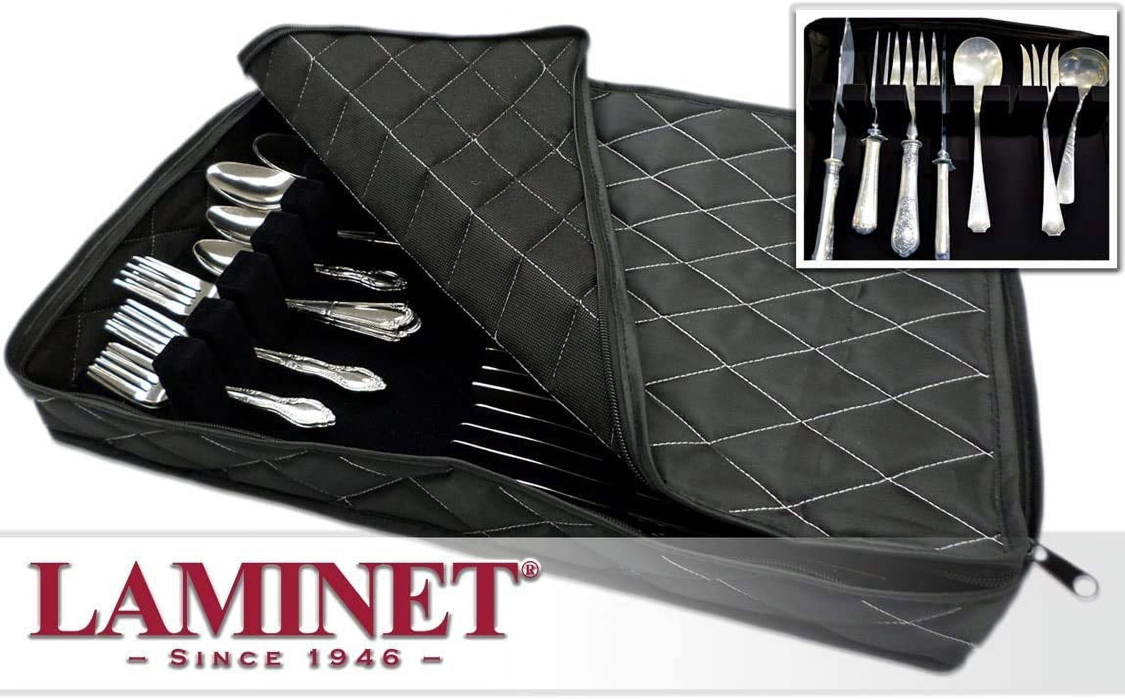 LAMINET Quilted Dinnerware Storage Case Flatware, Black 7200-FBM