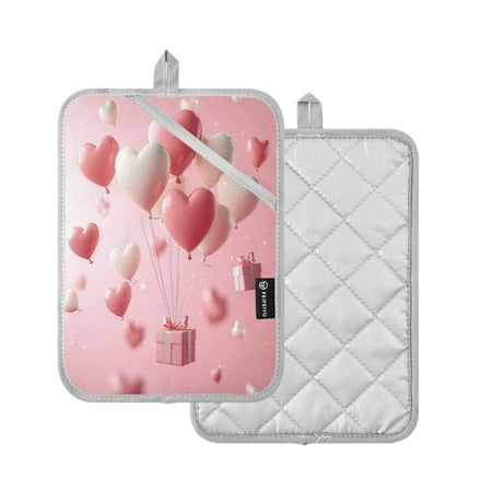 

2 Pcs Pot Holders Sets Oven Mitts Square potholders Oven Hot Pads Heat Resistant for Kitchen Cooking Baking 7 x9.8 3d Pink Heart Balloons