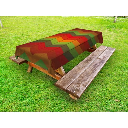 

Tribal Outdoor Tablecloth Abstract Zig Zag Geometrical Stripes African Inspired Bohem Art Decorative Washable Fabric Picnic Table Cloth 58 X 84 Inches Forest Green Red and Orange by Ambesonne