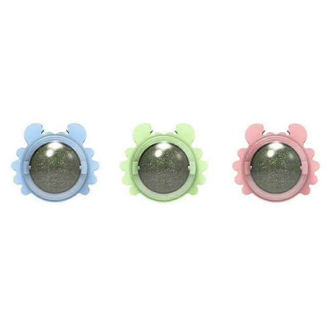 3pcs Catnip Wall Ball Toys Edible Licking Toy Chew Toy Teeth Cleaning Bite Toy Rotatable Indoor Toy
