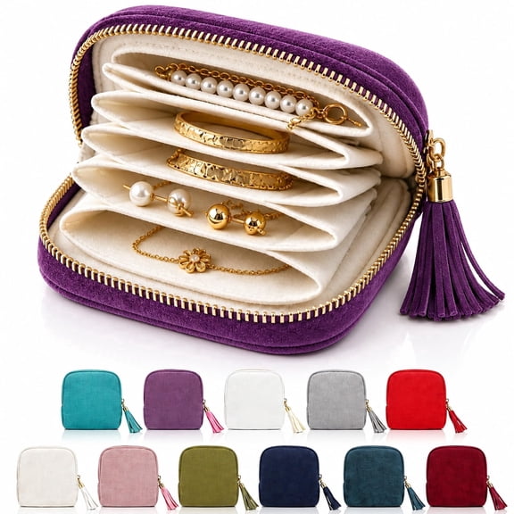 Jewelry Zippered Pocket Case, 5-Layer Chenille Velvet Pouch