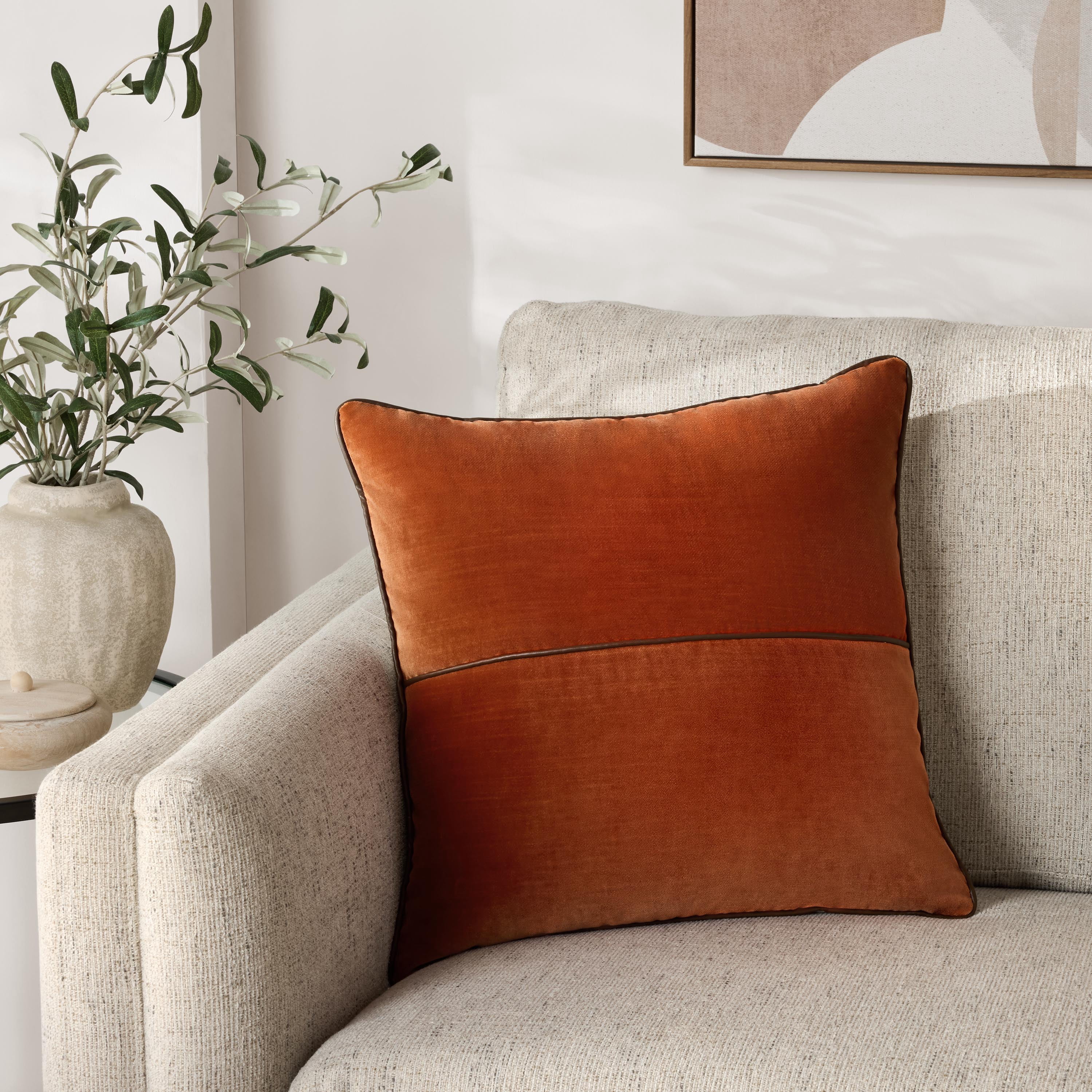 Mainstays 18" x 18" Auburn Sun Velvet With Faux Leather Trim Polyester Decorative Pillow Cover