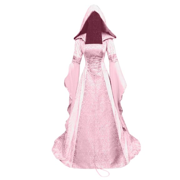 FYEGRE Women Court Dress Plus Size Long Sleeve Sweetheart Gothic Dress for Events and Formal Occasions Pink XXXXXL