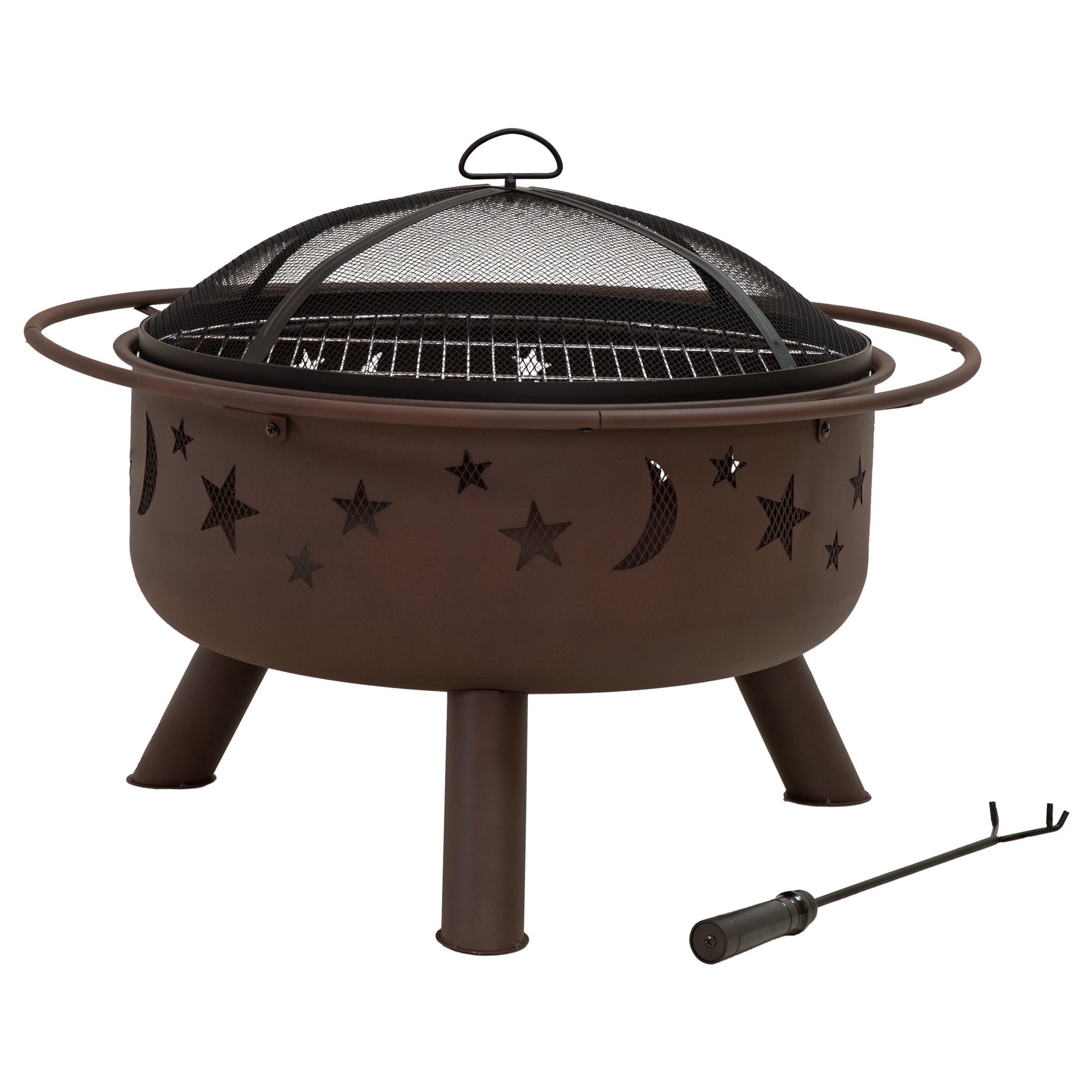 Sunnydaze Cosmic 30" Round Wood-Burning Brown Finish Steel Fire Pit with Cooking Grate